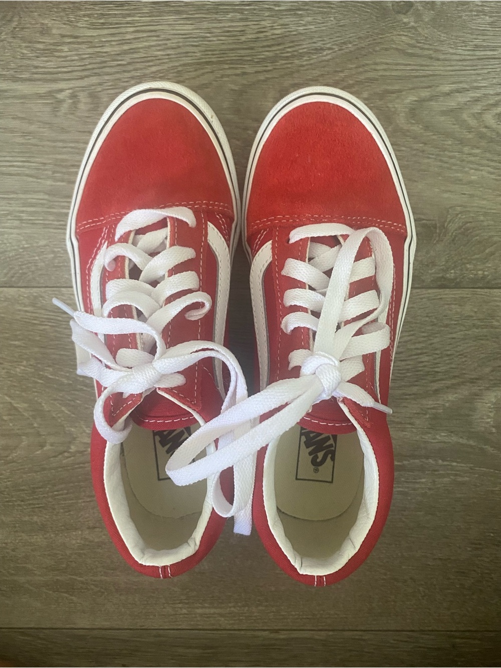 Vans Red and White Low-Top Skate Sneakers
